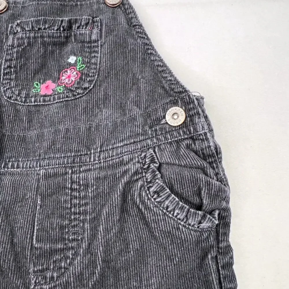 Vintage OshKosh B'Gosh Floral Black Corduroy Vestbak Overalls